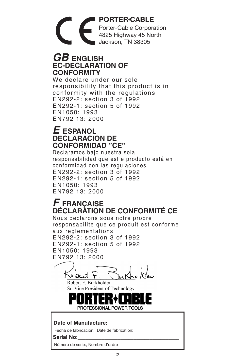 Porter-Cable FN250A User Manual | Page 2 / 13