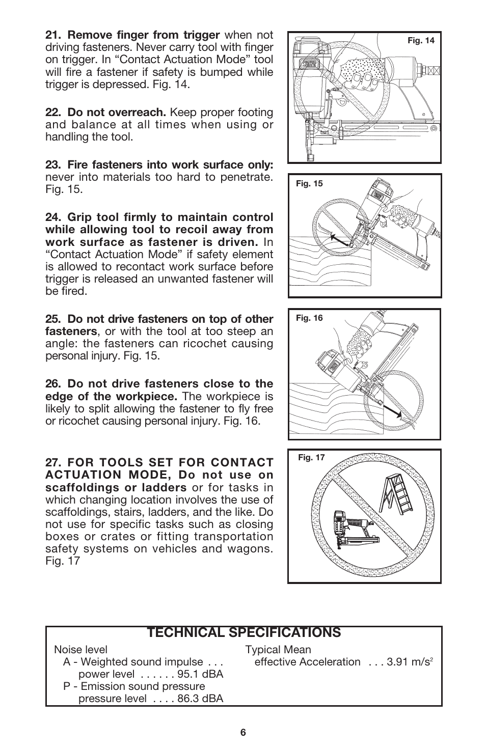 Technical specifications | Porter-Cable FN250A User Manual | Page 6 / 13