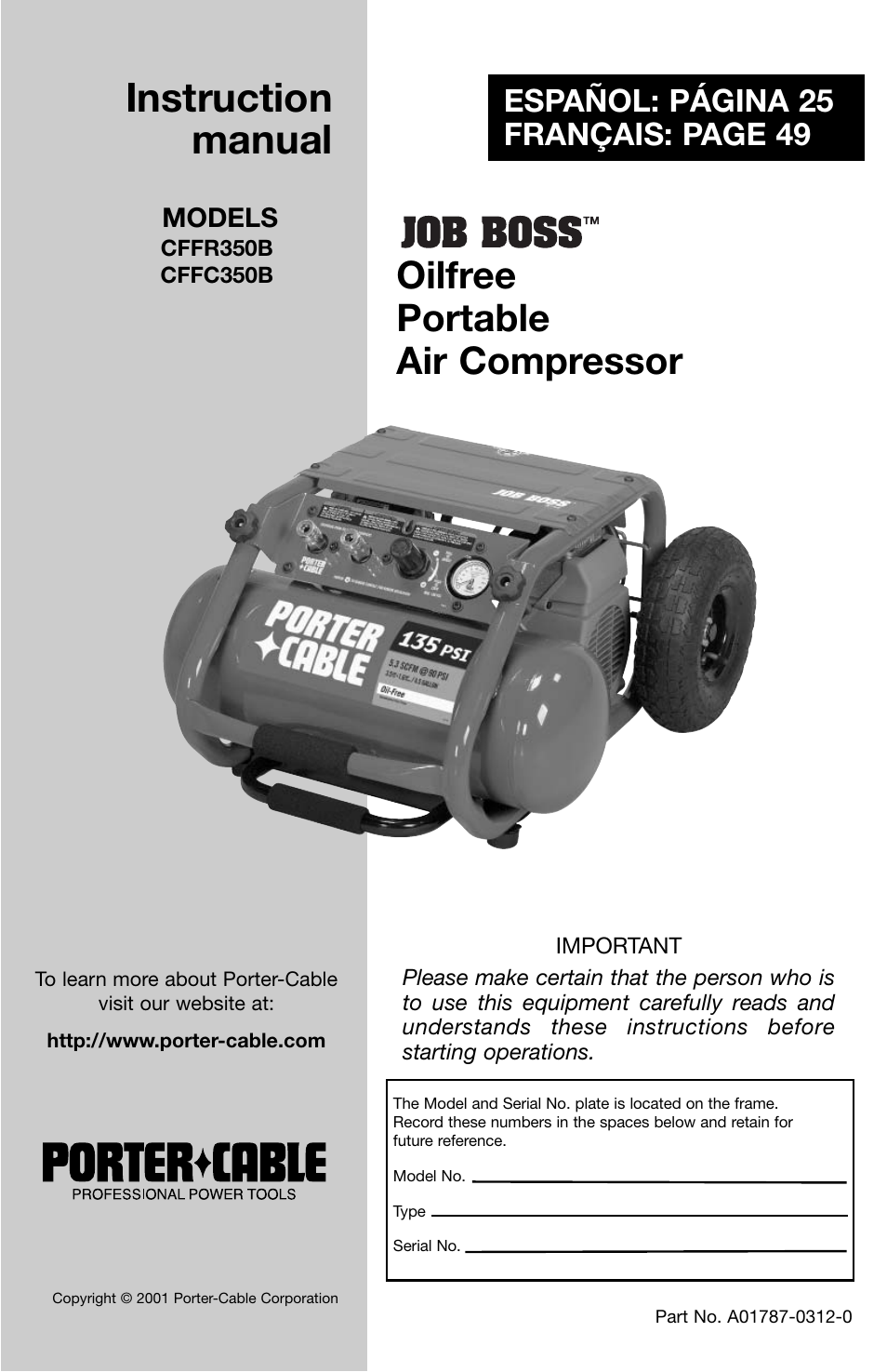 Porter-Cable JOB BOSS CFFC350B User Manual | 24 pages