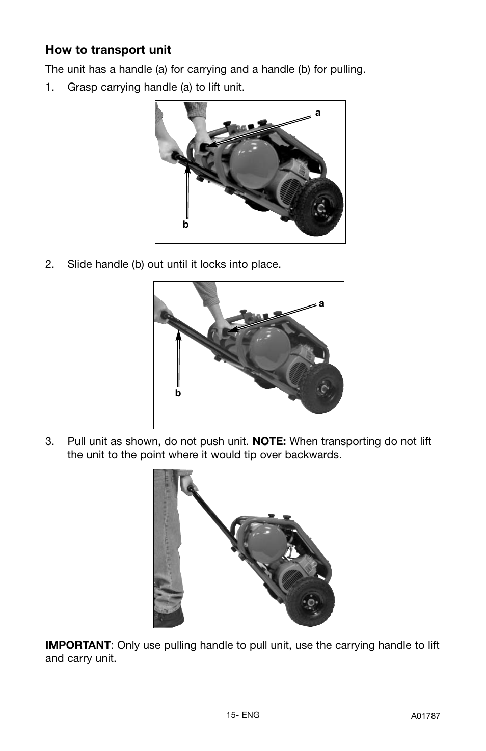 How to transport unit | Porter-Cable JOB BOSS CFFC350B User Manual | Page 15 / 24