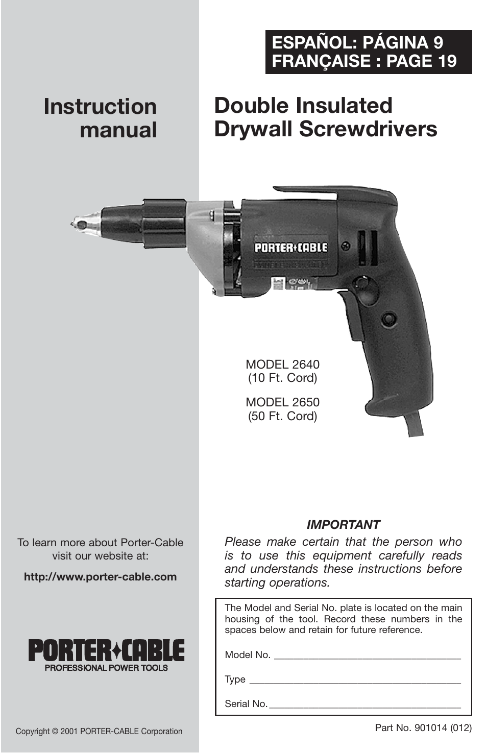 Porter-Cable 2650 User Manual | 9 pages