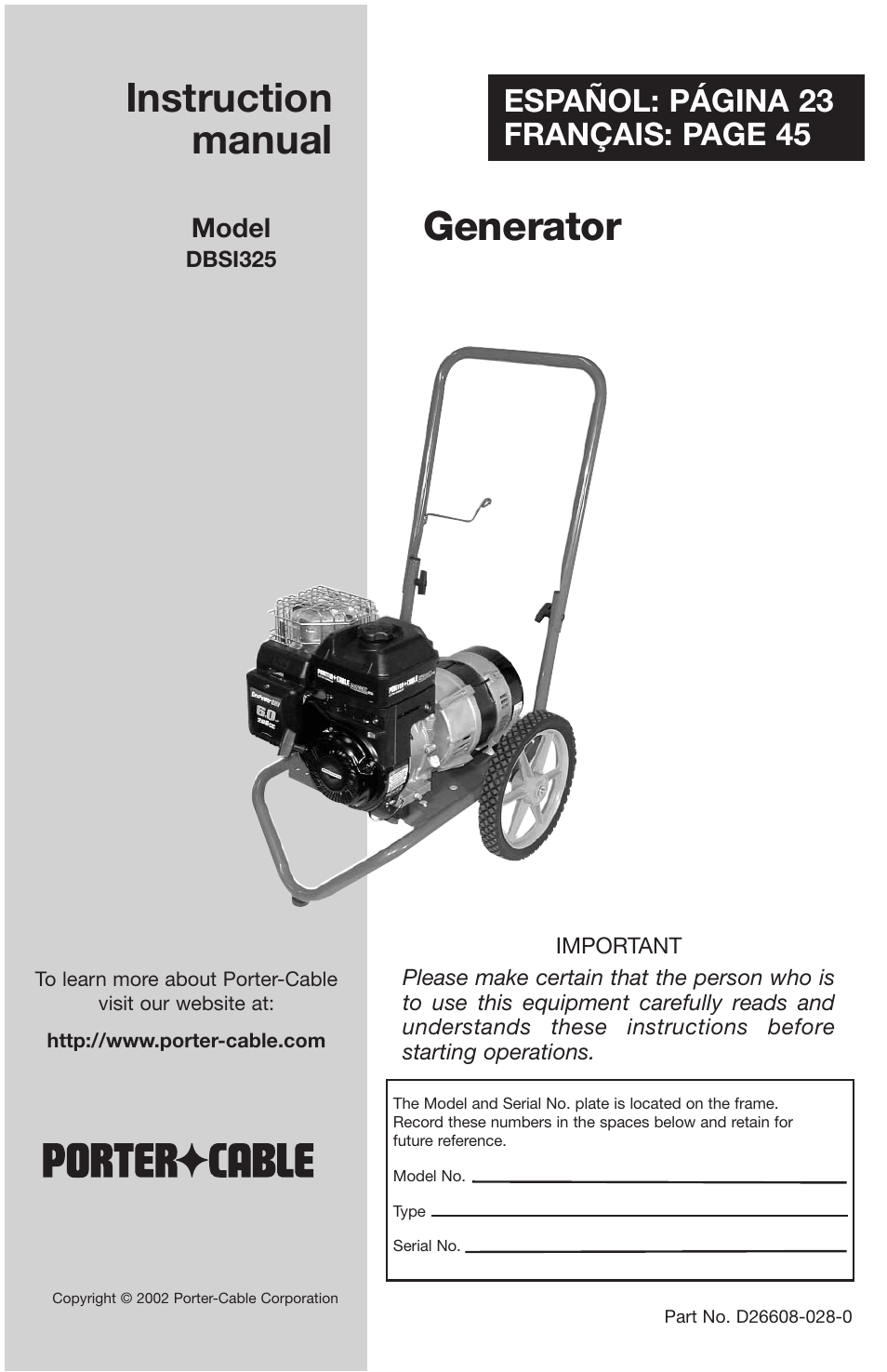 Porter-Cable DBSI325 User Manual | 22 pages