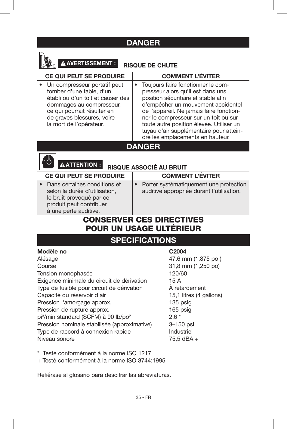 Danger | Porter-Cable C2004 User Manual | Page 25 / 64