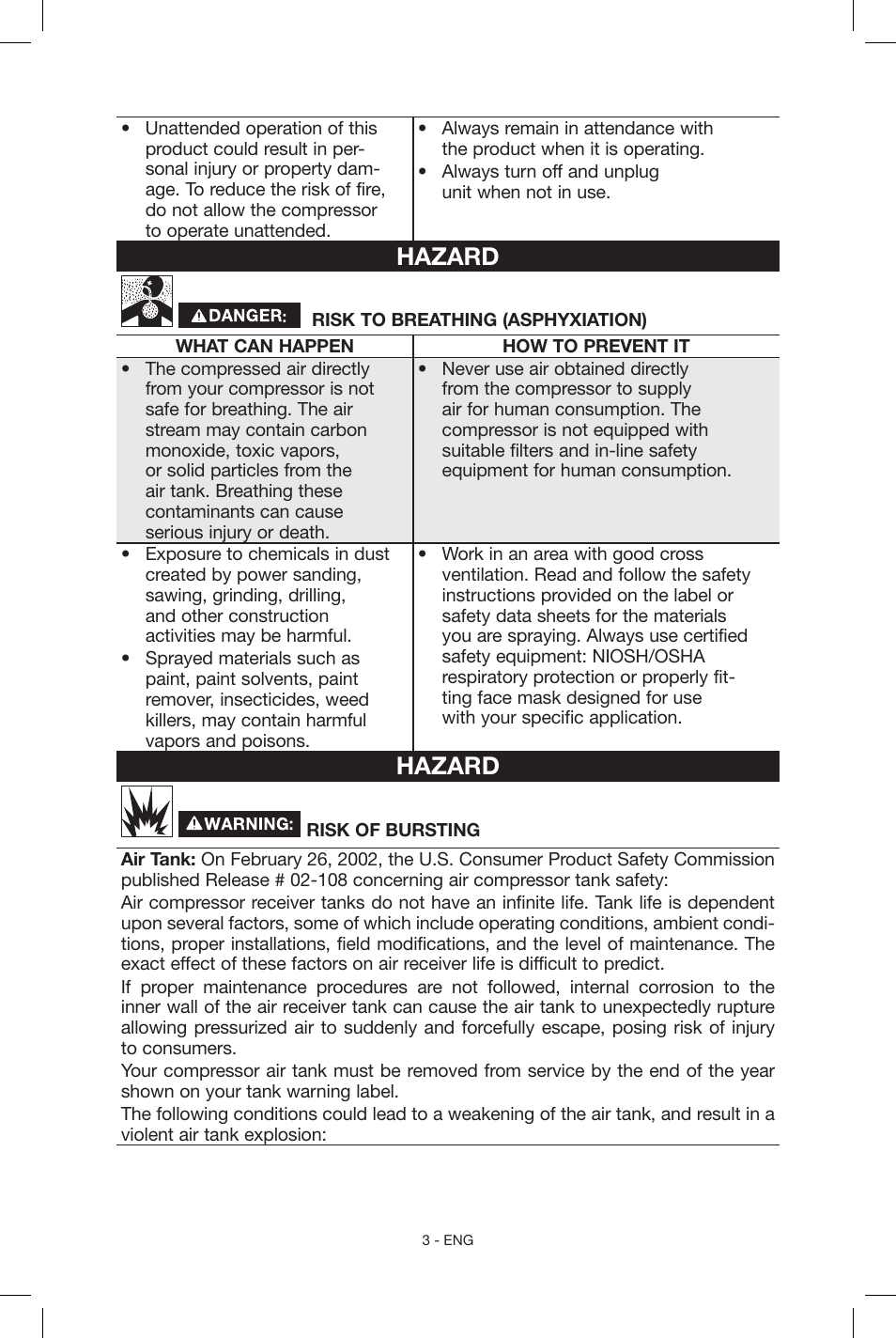 Hazard | Porter-Cable C2004 User Manual | Page 3 / 64