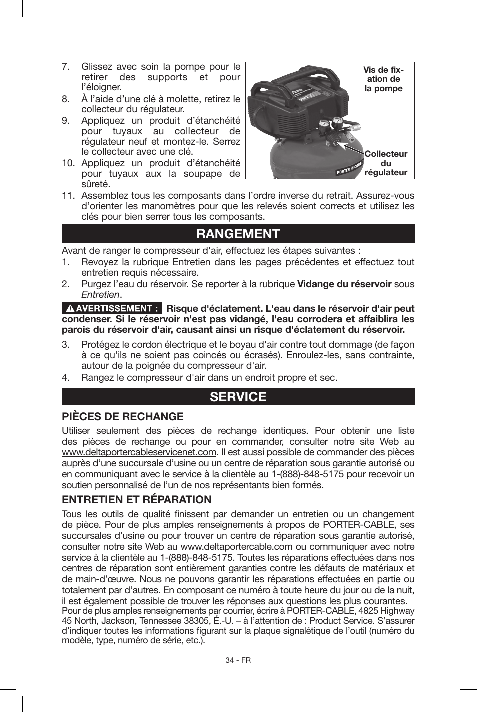 Rangement, Service | Porter-Cable C2004 User Manual | Page 34 / 64