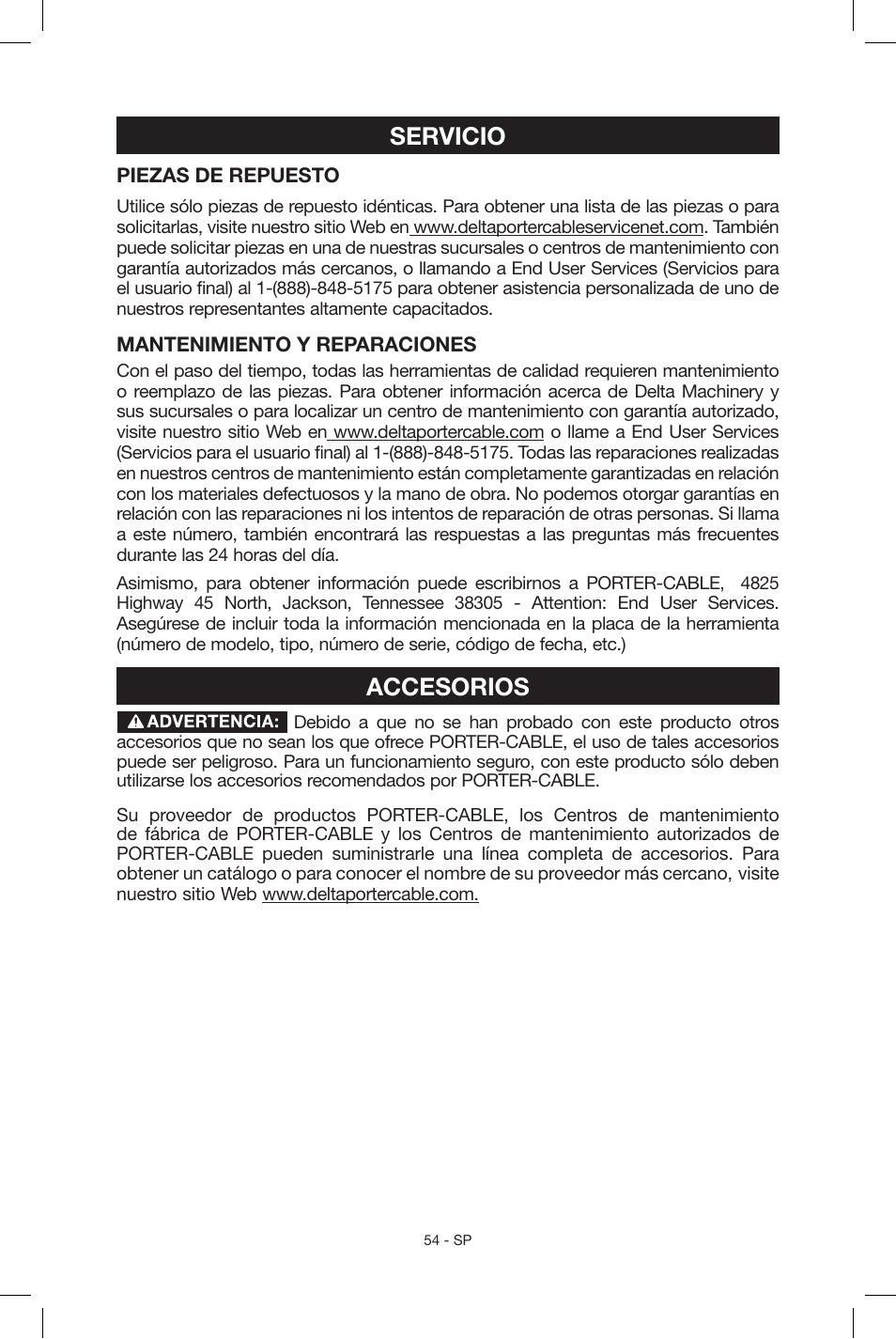 Servicio, Accesorios | Porter-Cable C2004 User Manual | Page 54 / 64