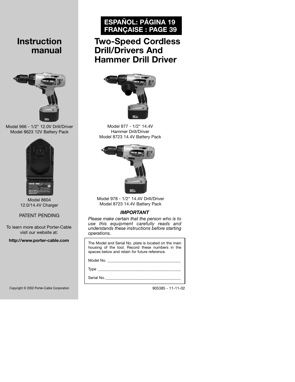 Porter-Cable 8623 User Manual | 19 pages