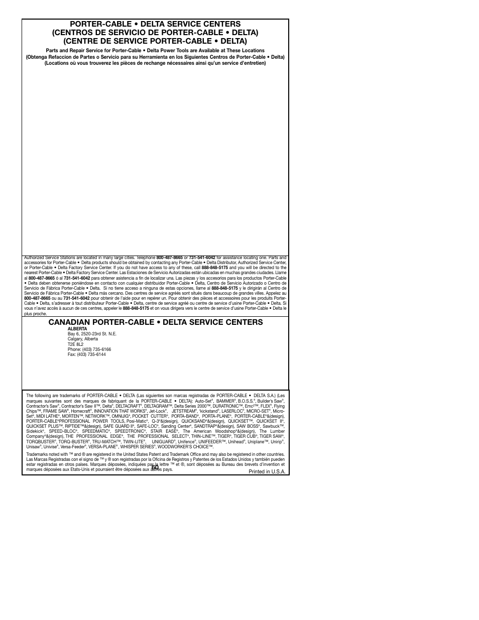 Canadian porter-cable • delta service centers | Porter-Cable 8623 User Manual | Page 19 / 19