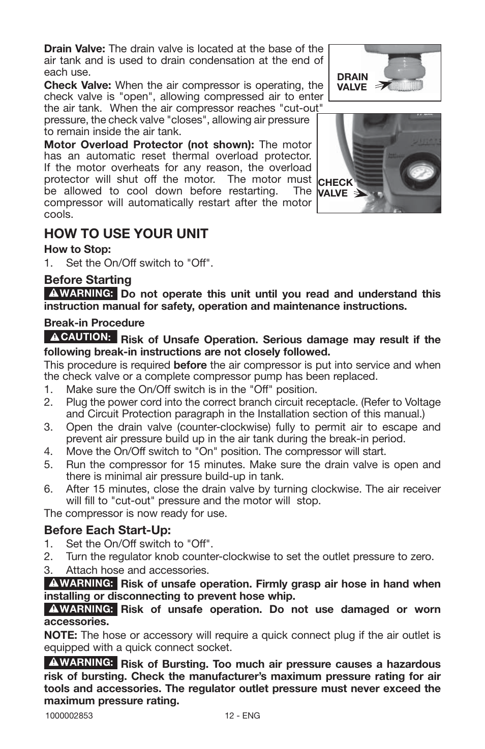 How to use your unit | Porter-Cable 1000002853 User Manual | Page 12 / 68