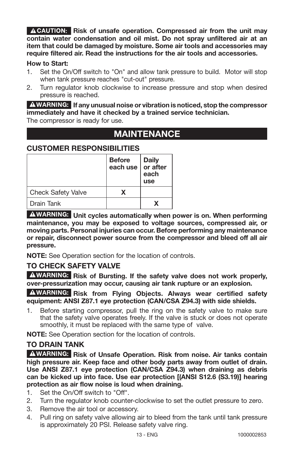 Maintenance | Porter-Cable 1000002853 User Manual | Page 13 / 68
