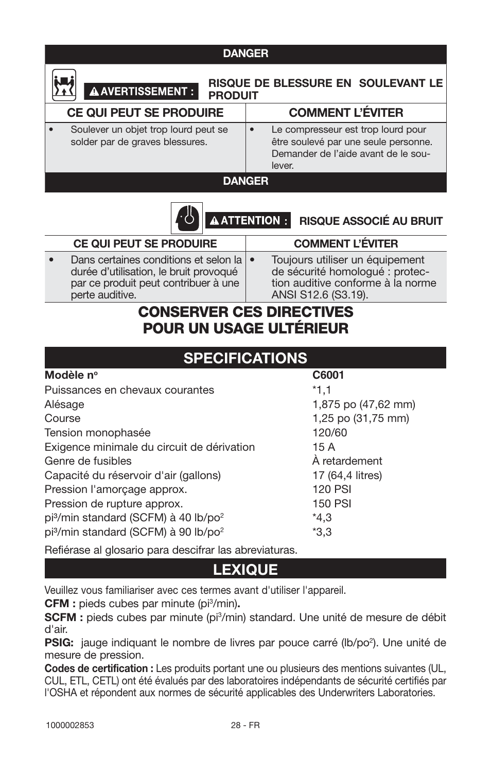 Lexique | Porter-Cable 1000002853 User Manual | Page 28 / 68