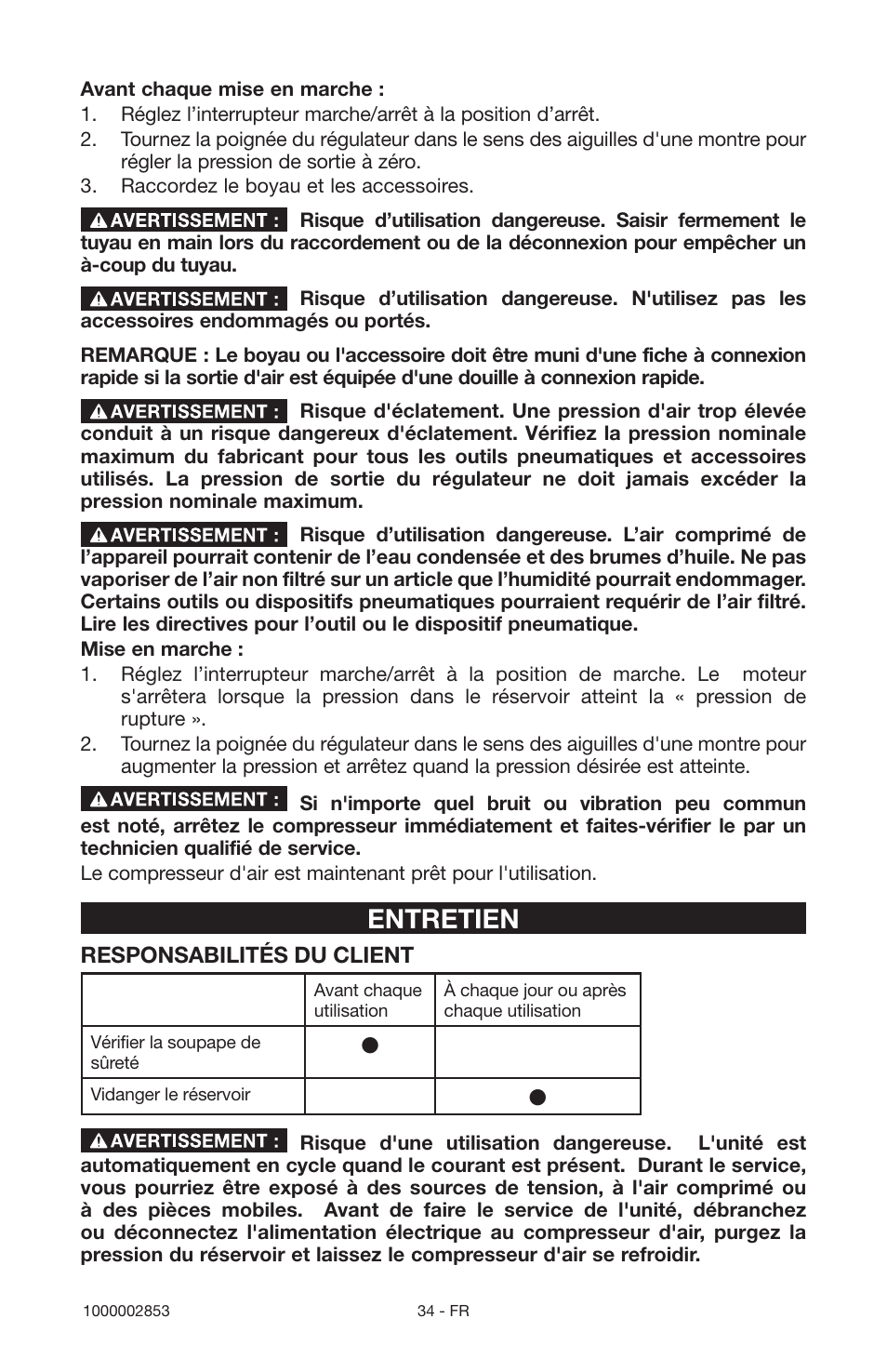 Entretien | Porter-Cable 1000002853 User Manual | Page 34 / 68