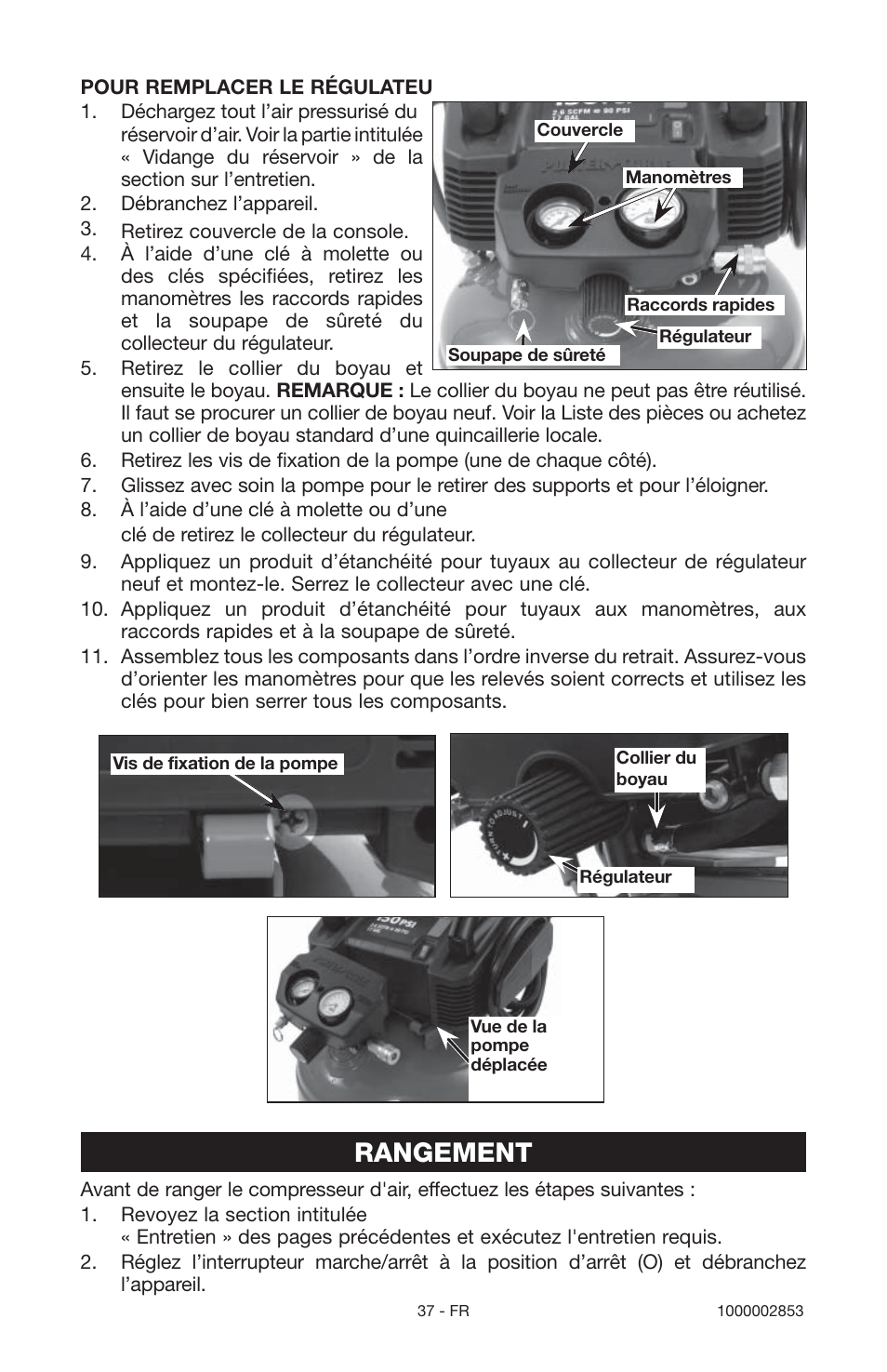 Rangement | Porter-Cable 1000002853 User Manual | Page 37 / 68