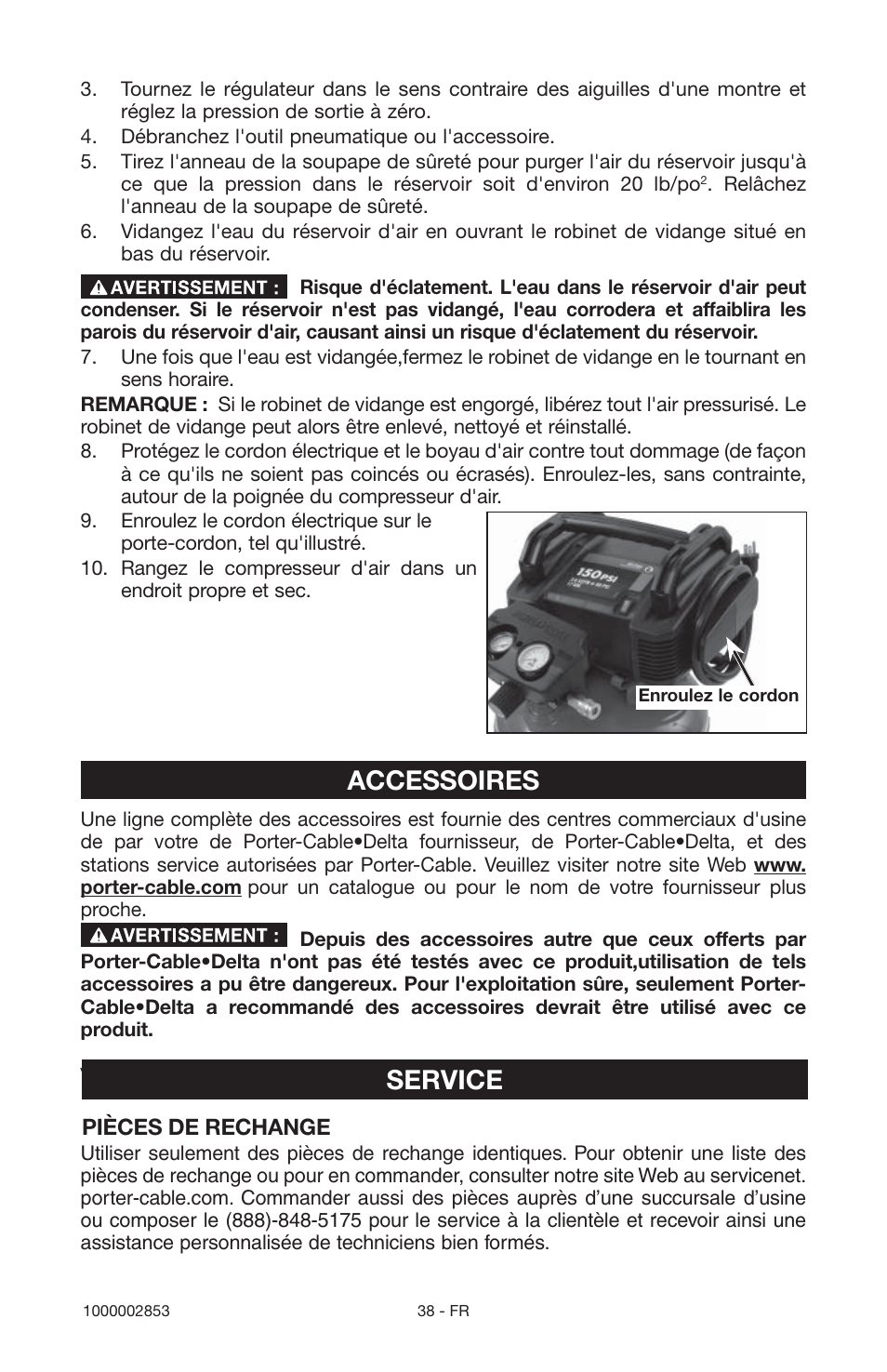 Accessoires, Service | Porter-Cable 1000002853 User Manual | Page 38 / 68