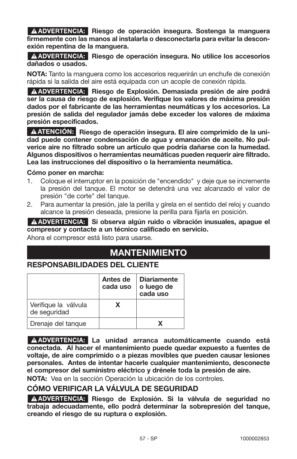 Mantenimiento | Porter-Cable 1000002853 User Manual | Page 57 / 68
