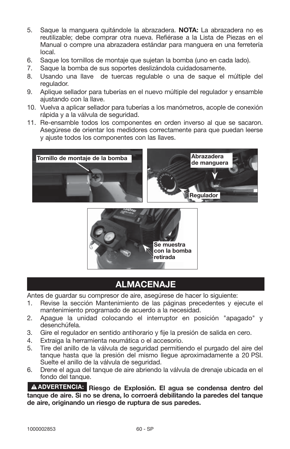 Almacenaje | Porter-Cable 1000002853 User Manual | Page 60 / 68