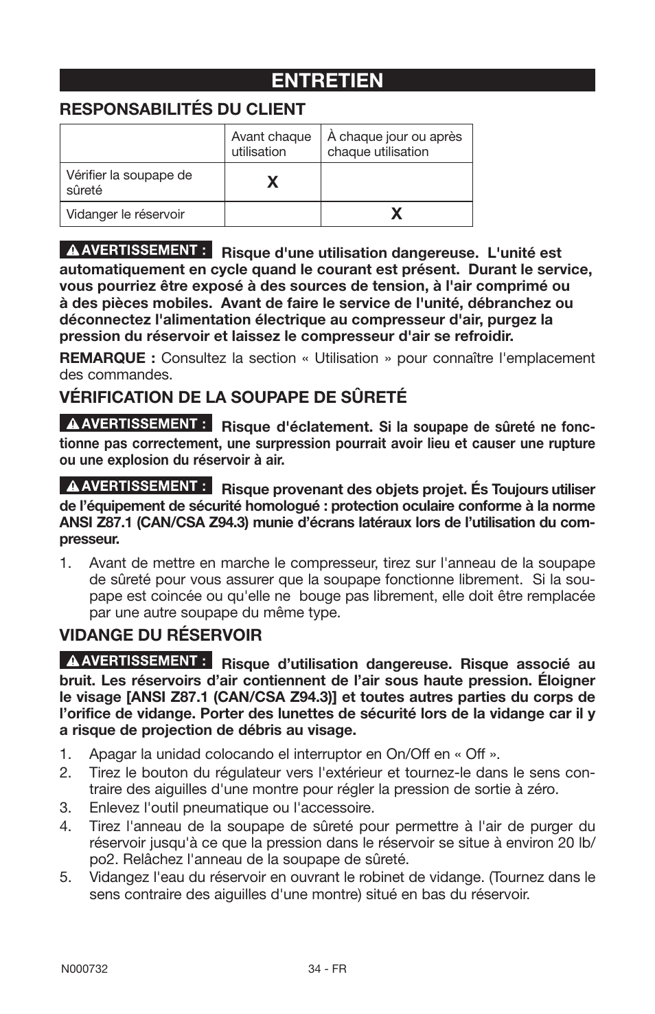 Entretien | Porter-Cable C2025 User Manual | Page 34 / 64