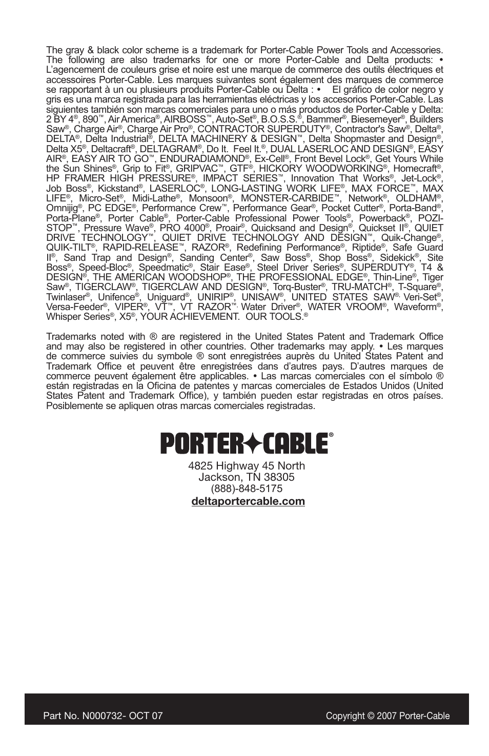 Porter-Cable C2025 User Manual | Page 64 / 64