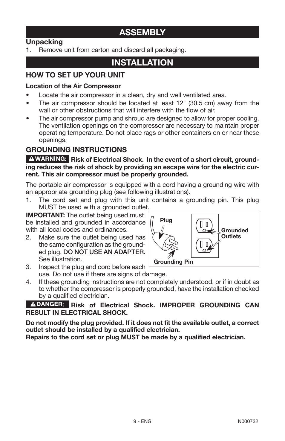 Assembly, Installation | Porter-Cable C2025 User Manual | Page 9 / 64