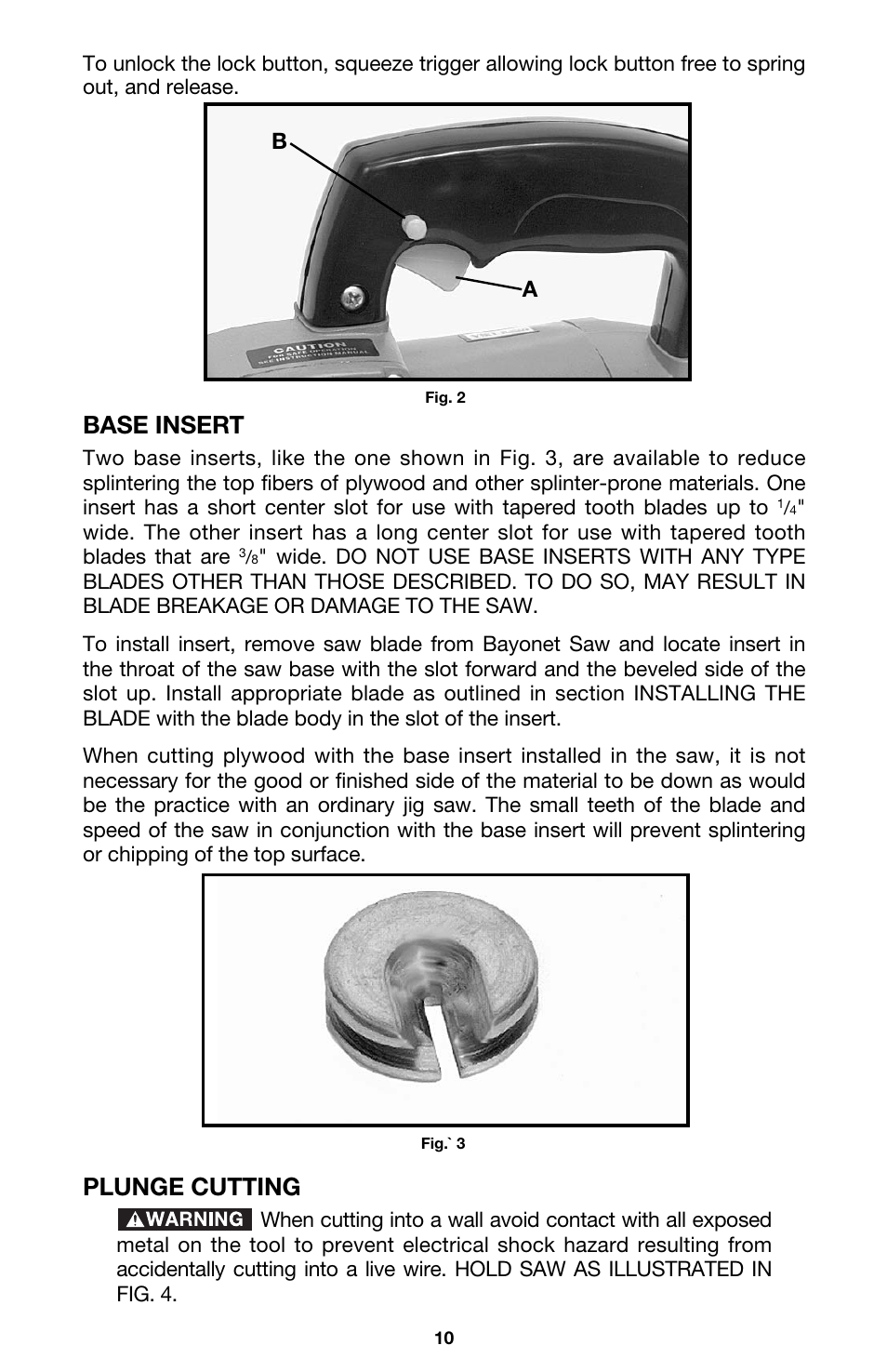 Base insert, Plunge cutting | Porter-Cable Model 548 User Manual | Page 10 / 15