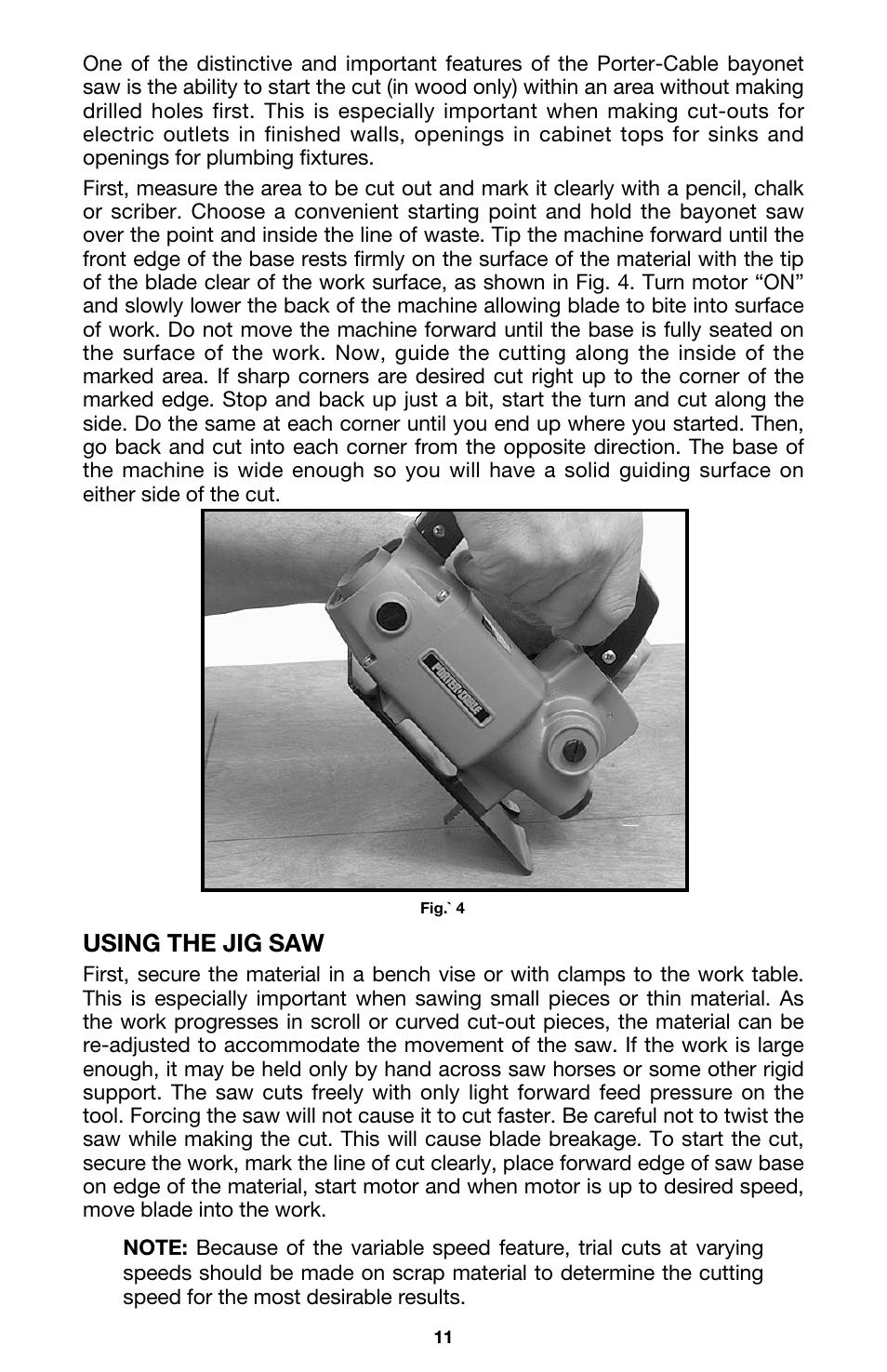 Using the jig saw | Porter-Cable Model 548 User Manual | Page 11 / 15
