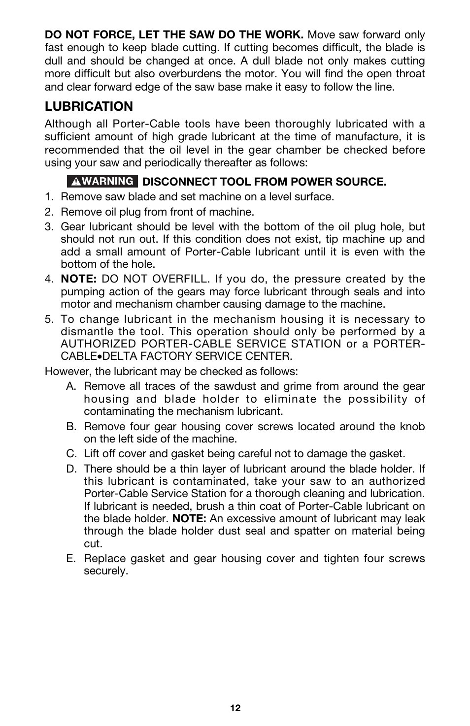 Lubrication | Porter-Cable Model 548 User Manual | Page 12 / 15