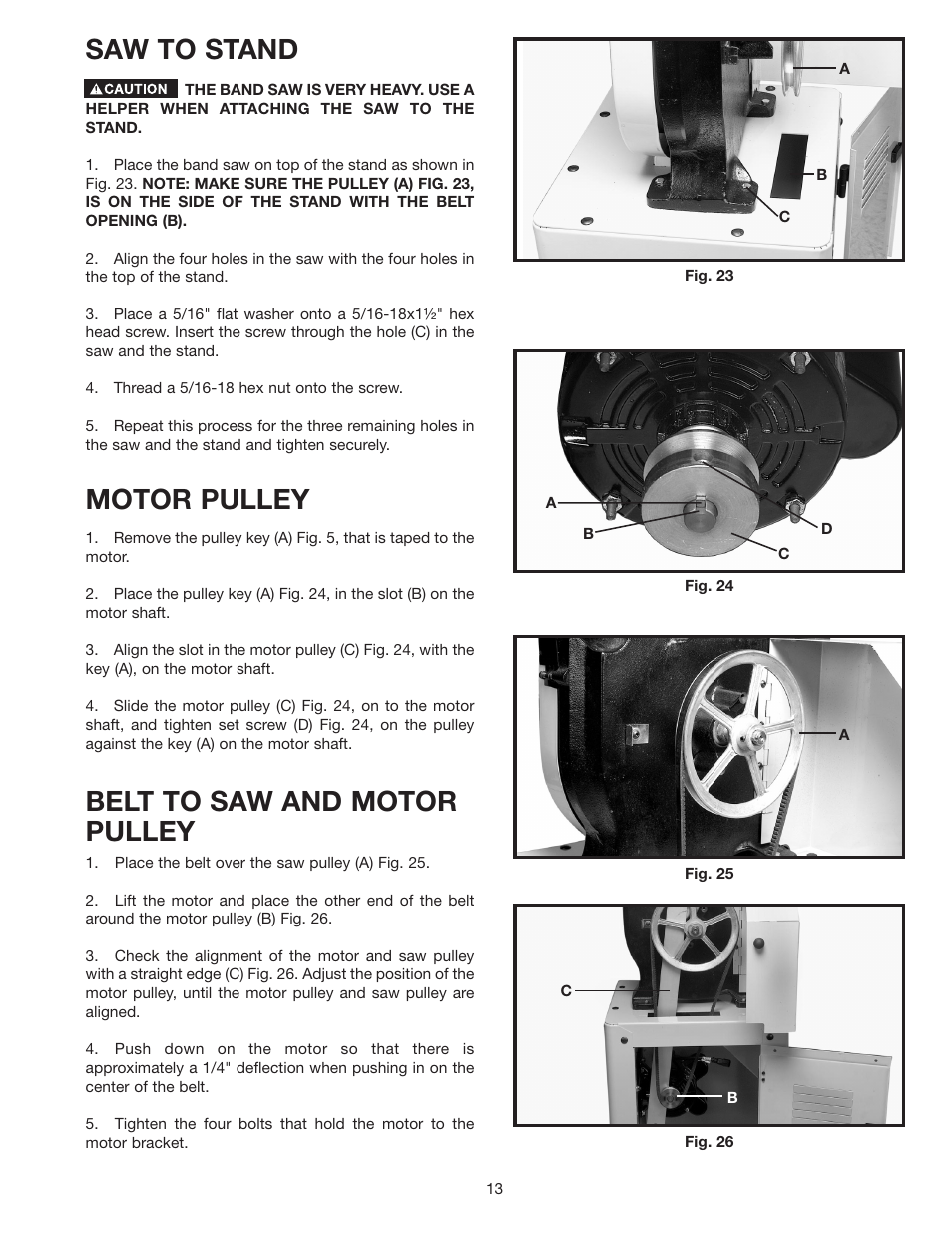 Saw to stand, Belt to saw and motor pulley, Motor pulley | Porter-Cable 28-475X User Manual | Page 13 / 28