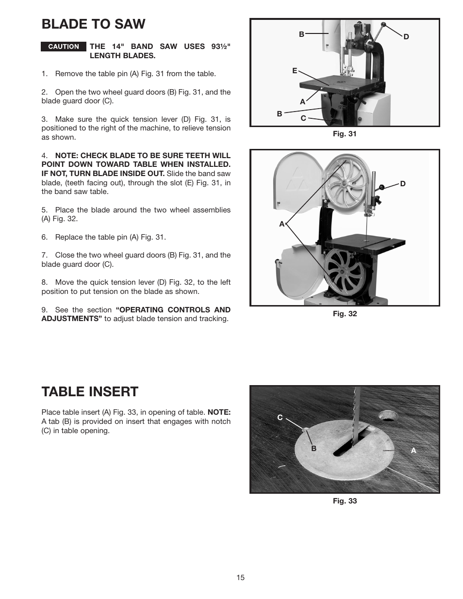 Blade to saw, Table insert | Porter-Cable 28-475X User Manual | Page 15 / 28