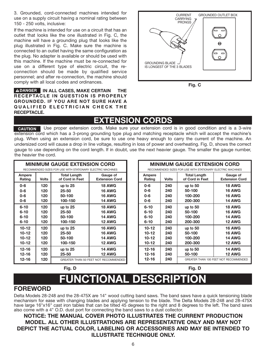 Functional description, Extension cords, Foreword | Porter-Cable 28-475X User Manual | Page 6 / 28