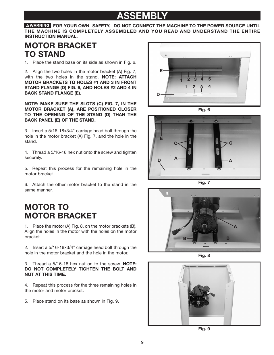 Assembly, Motor bracket to stand, Motor to motor bracket | Porter-Cable 28-475X User Manual | Page 9 / 28
