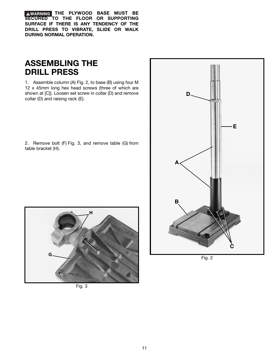 Assembling the drill press | Porter-Cable 70-200 User Manual | Page 11 / 21