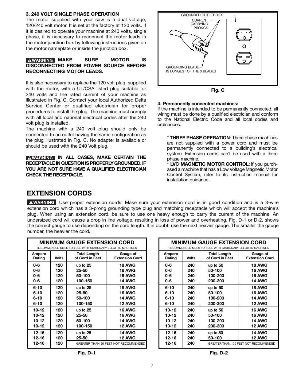 Extension cords | Porter-Cable 70-200 User Manual | Page 7 / 21