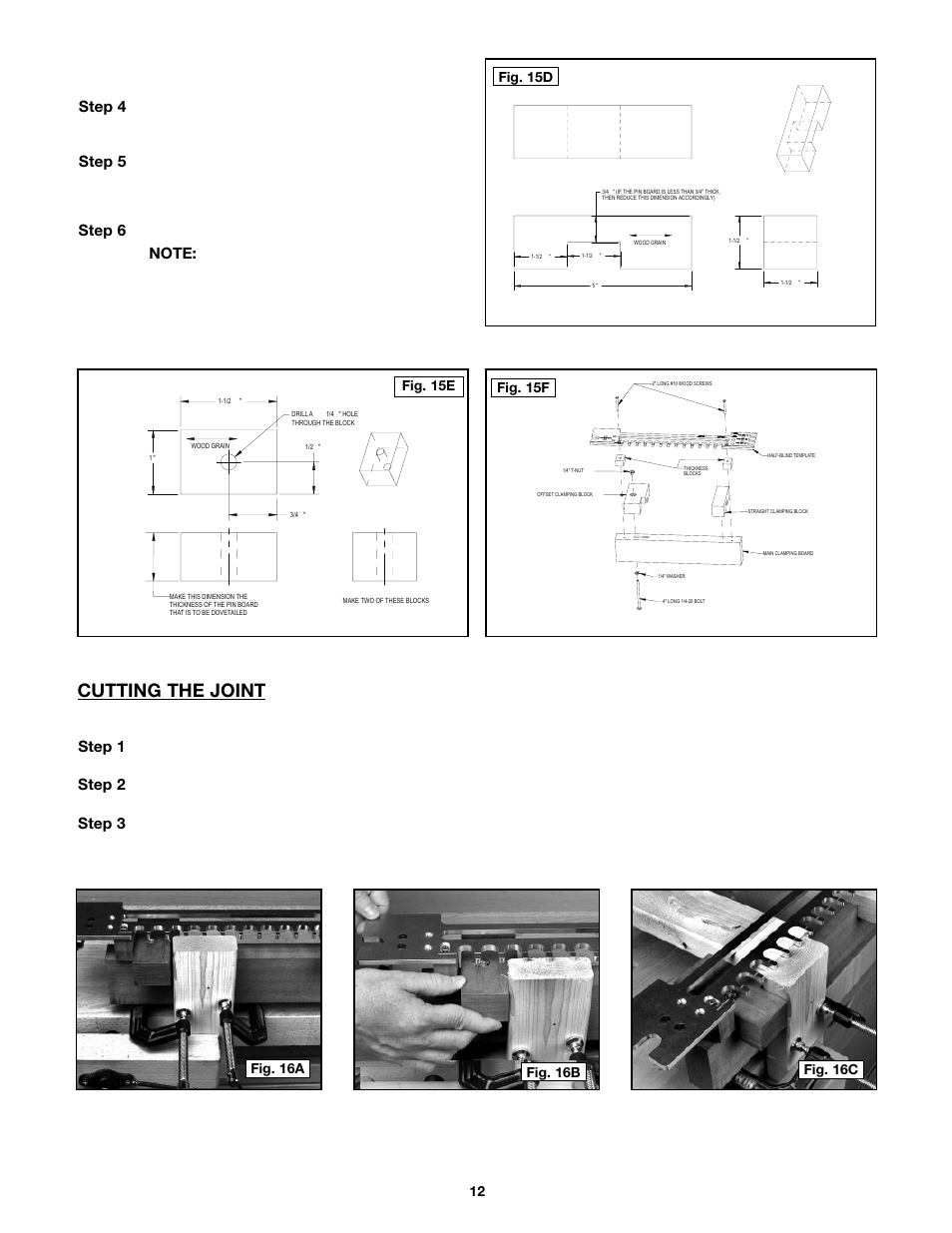 Cutting the joint, Fig. 15d fig. 15f, Fig. 15e | Porter-Cable 4216 User Manual | Page 12 / 44