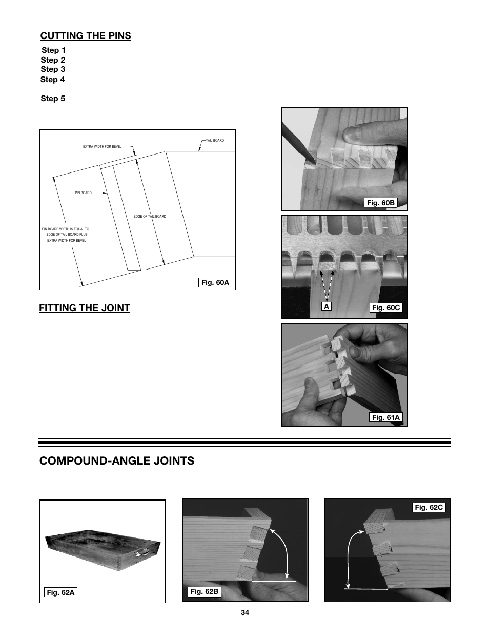 Compound-angle joints, Fitting the joint, Cutting the pins | Porter-Cable 4216 User Manual | Page 34 / 44