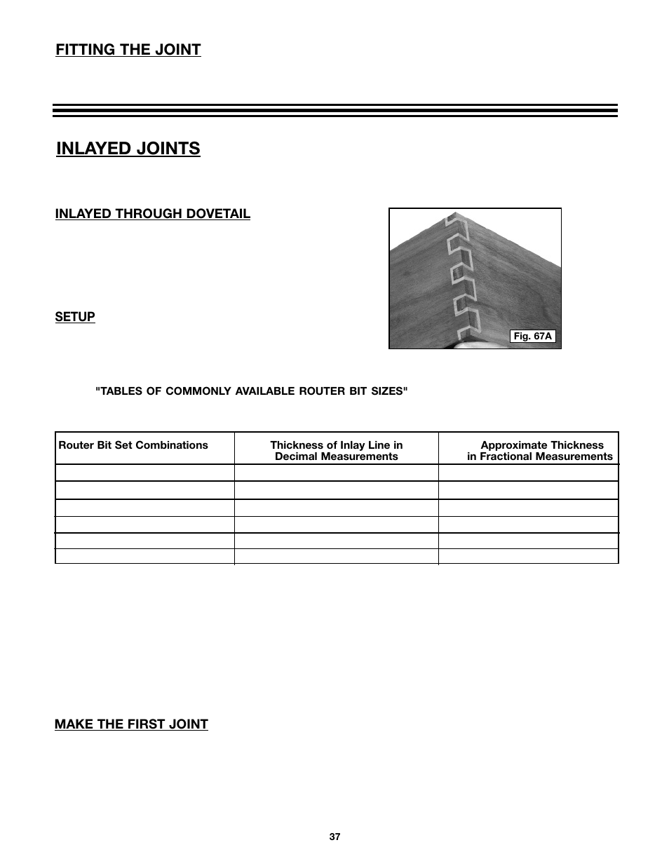 Inlayed joints, Fitting the joint | Porter-Cable 4216 User Manual | Page 37 / 44