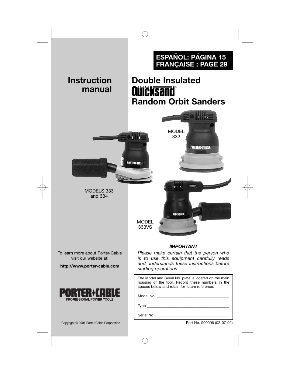 Porter-Cable 333 User Manual | 14 pages