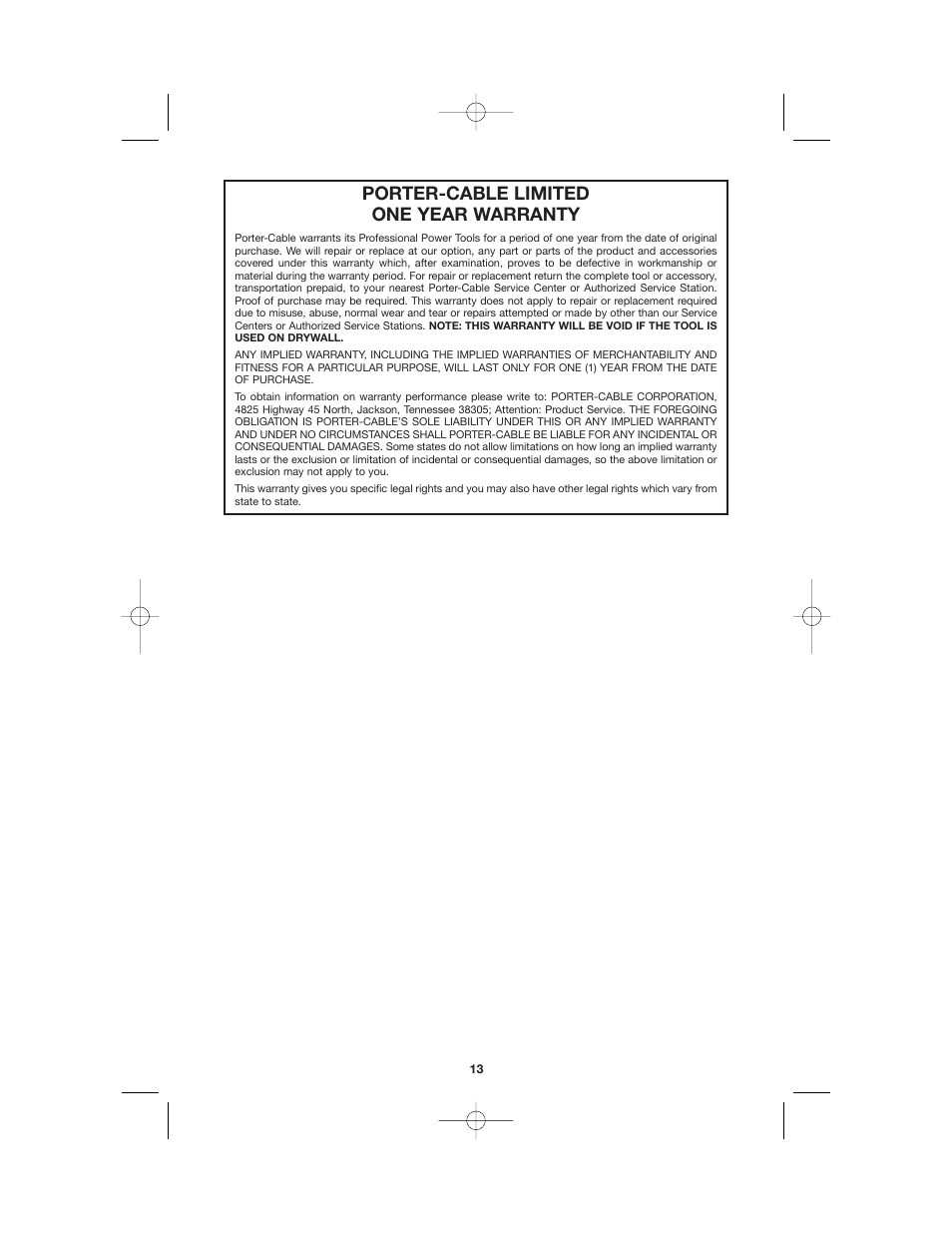 Porter-cable limited one year warranty | Porter-Cable 333 User Manual | Page 13 / 14