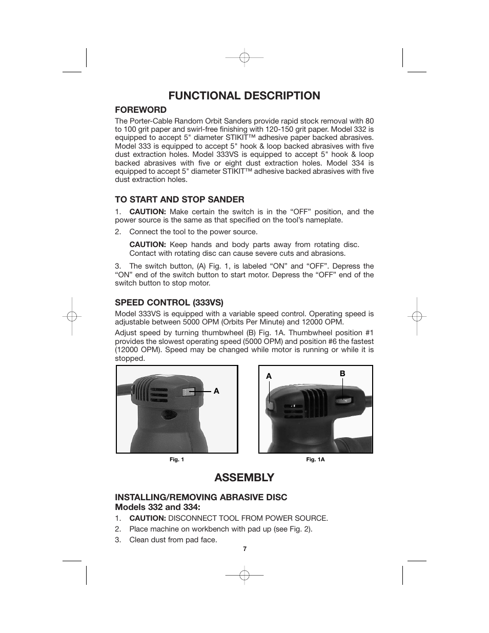 Functional description, Assembly | Porter-Cable 333 User Manual | Page 7 / 14