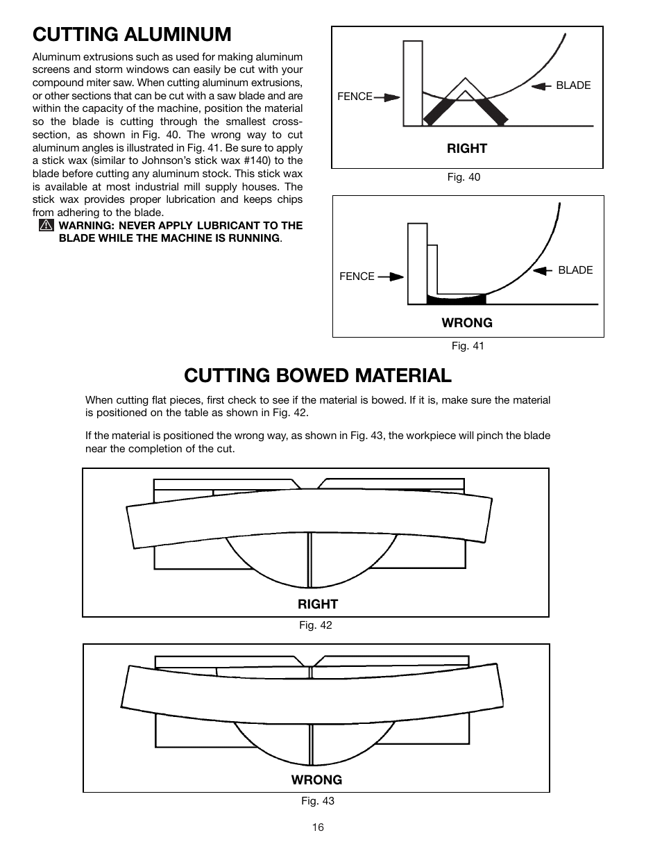 Cutting aluminum, Cutting bowed material | Porter-Cable 36-225 User Manual | Page 16 / 21