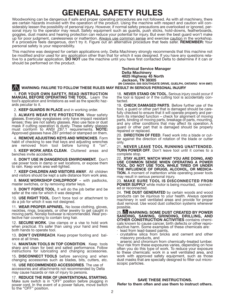 General safety rules | Porter-Cable 36-225 User Manual | Page 2 / 21