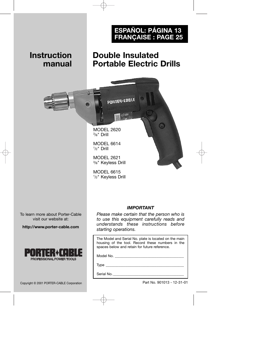 Porter-Cable 2620 User Manual | 13 pages