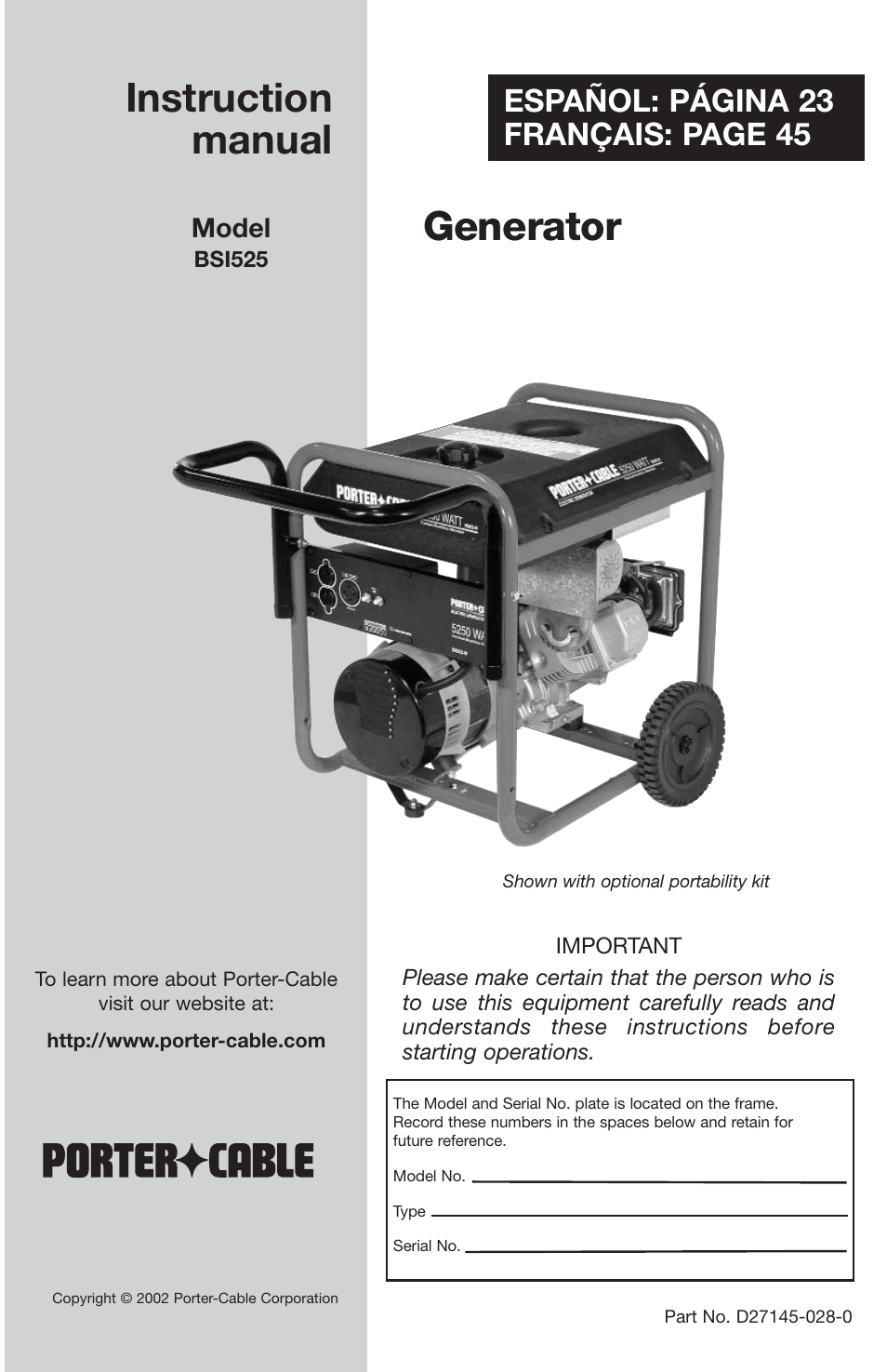 Porter-Cable BSI525 User Manual | 22 pages