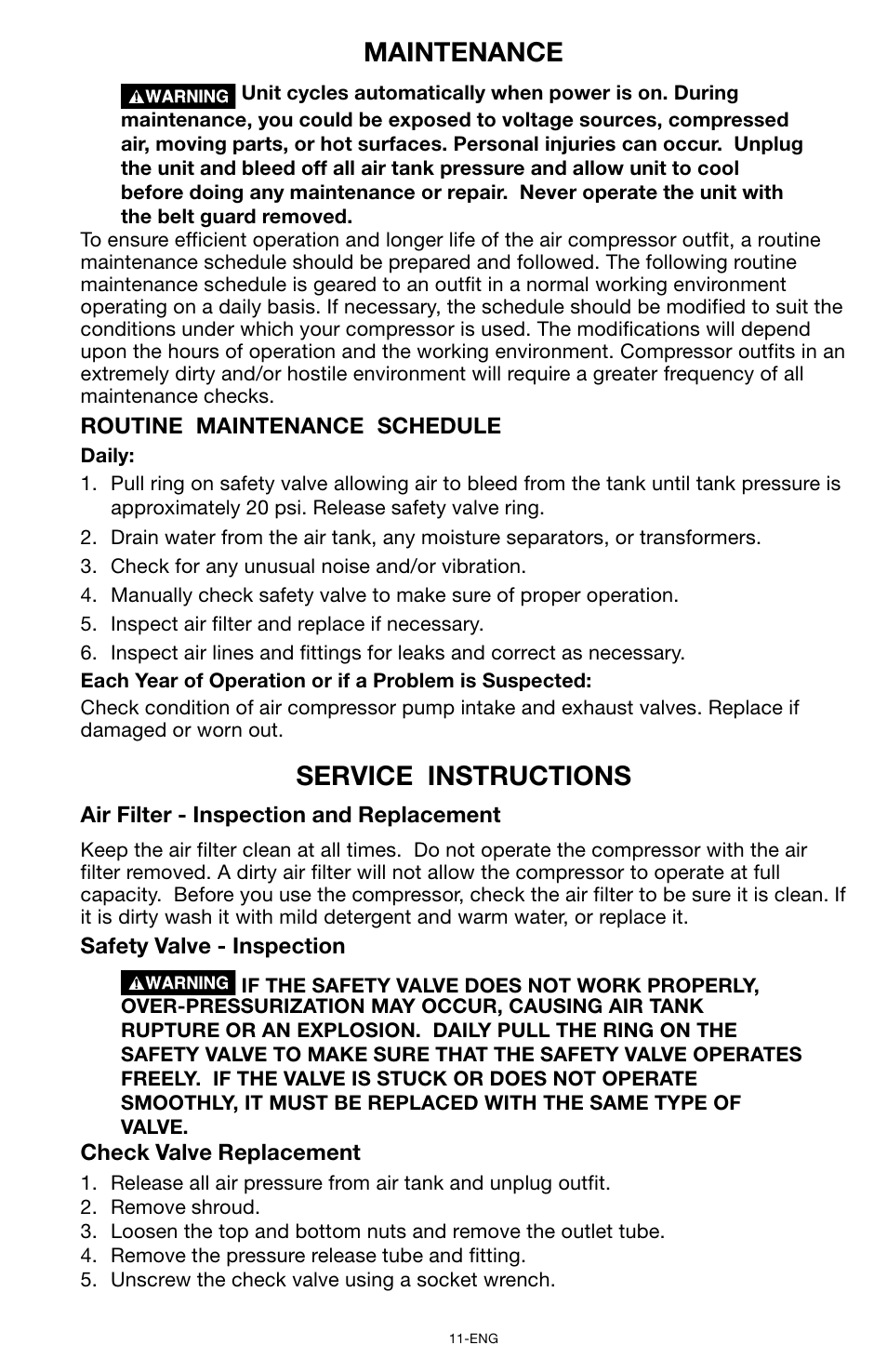 Service instructions, Maintenance | Porter-Cable CPF6025VP User Manual | Page 11 / 56