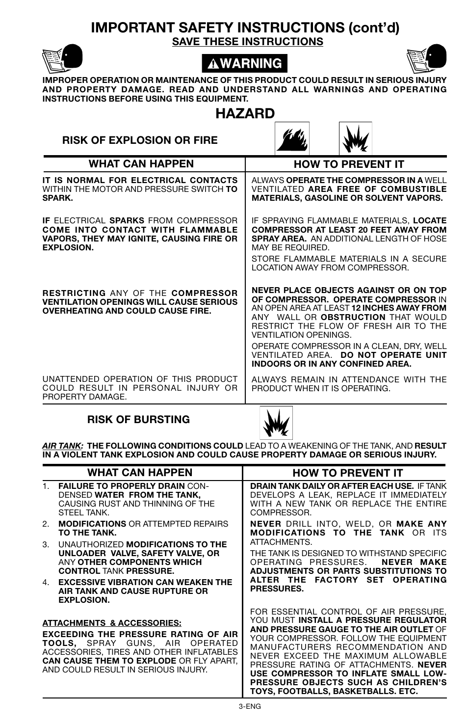 Hazard, Important safety instructions (cont’d) | Porter-Cable CPF6025VP User Manual | Page 3 / 56