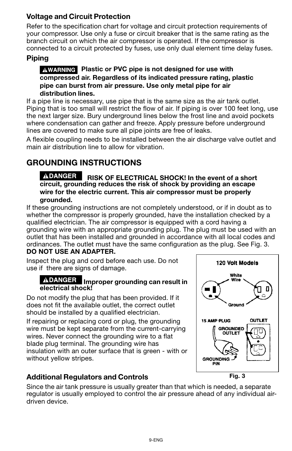 Grounding instructions | Porter-Cable CPF6025VP User Manual | Page 9 / 56
