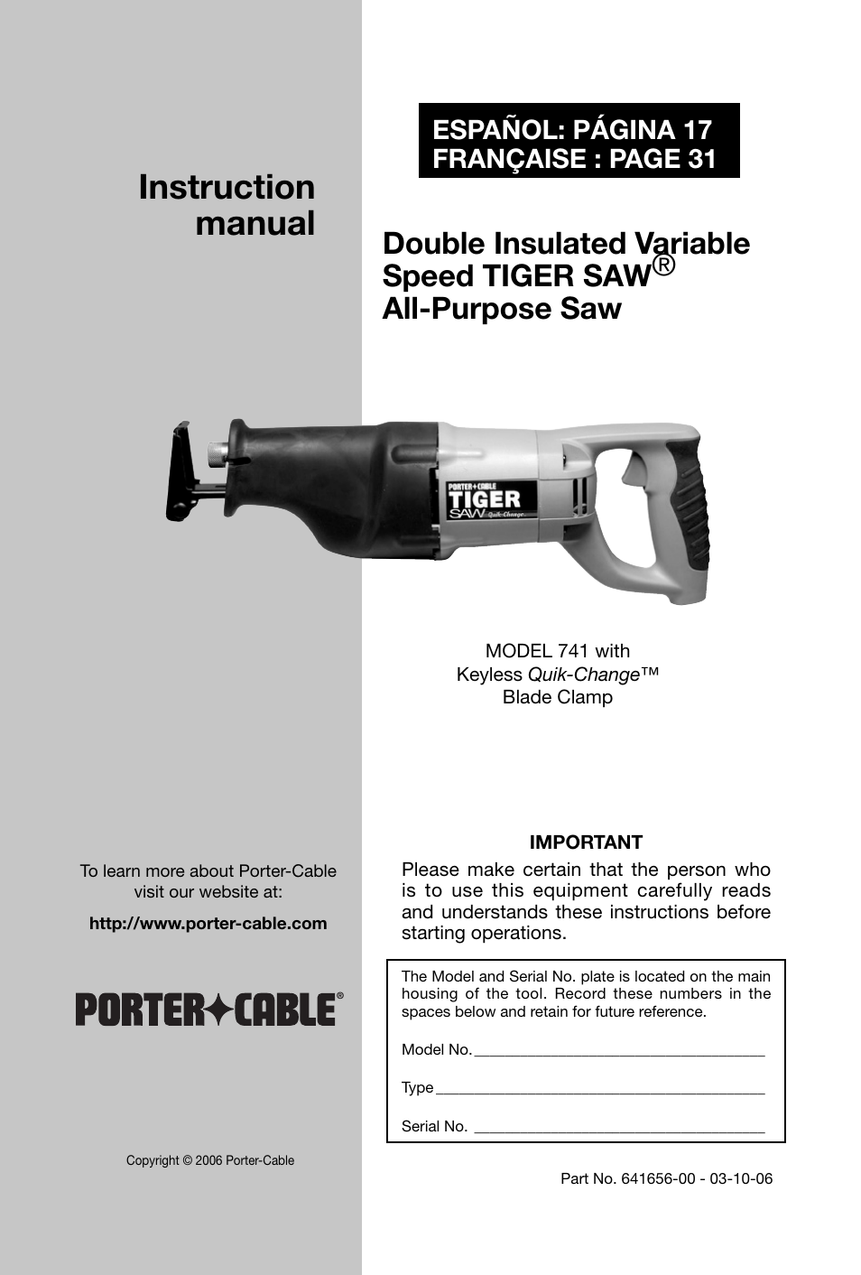 Porter-Cable 741 User Manual | 16 pages