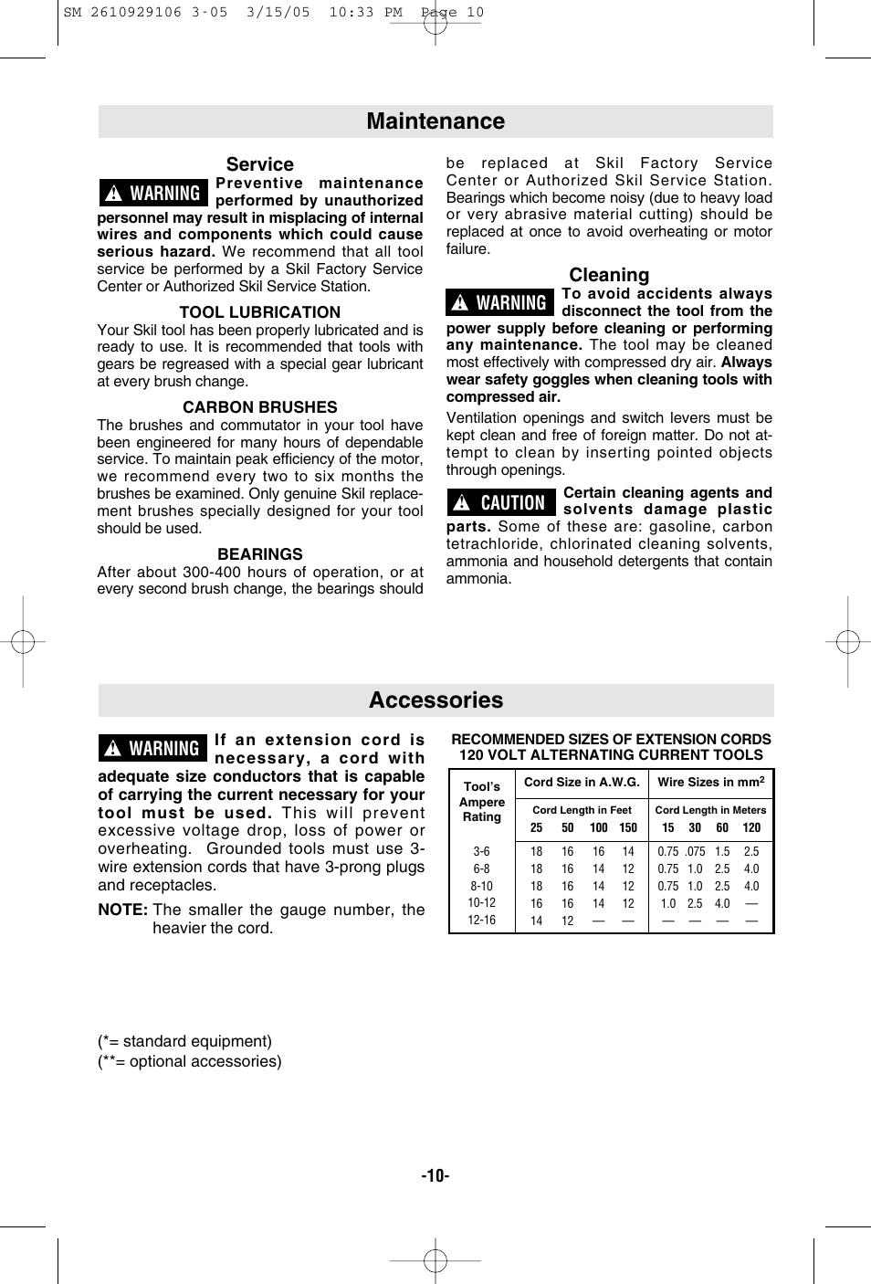 Accessories, Maintenance, Service | Cleaning, Warning, Caution | Porter-Cable 7313 User Manual | Page 10 / 32