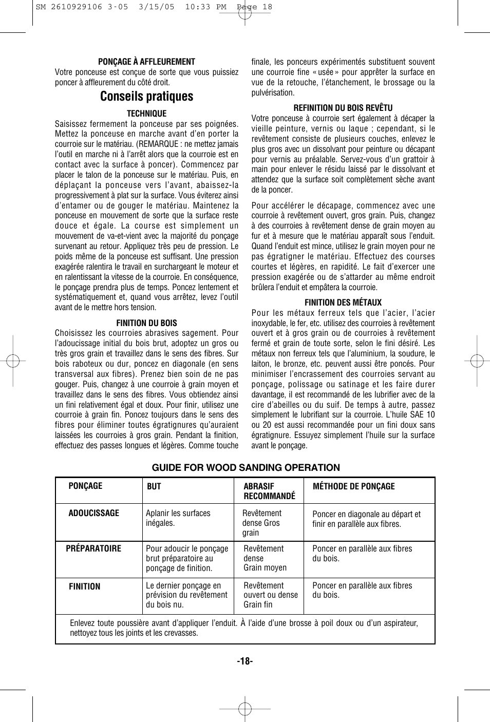 Conseils pratiques | Porter-Cable 7313 User Manual | Page 18 / 32