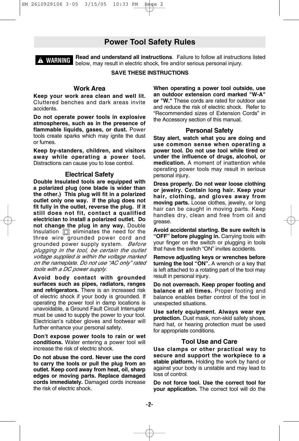 Power tool safety rules | Porter-Cable 7313 User Manual | Page 2 / 32