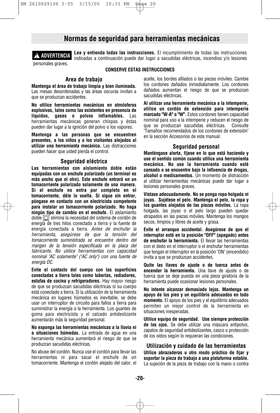 Normas de seguridad para herramientas mecánicas | Porter-Cable 7313 User Manual | Page 20 / 32